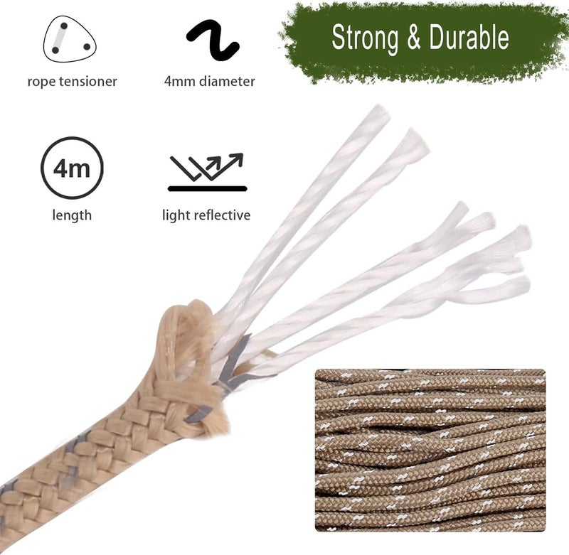 HIKEMAN 4 Pack Camping Rope with Locking Carabiner Clip,4mm Reflective Guy Lines with Triangular Guyline Adjuster Tensioner,Nylon Cord for Tent Tarp Tie Down,Hiking,Backpacking - Image 2